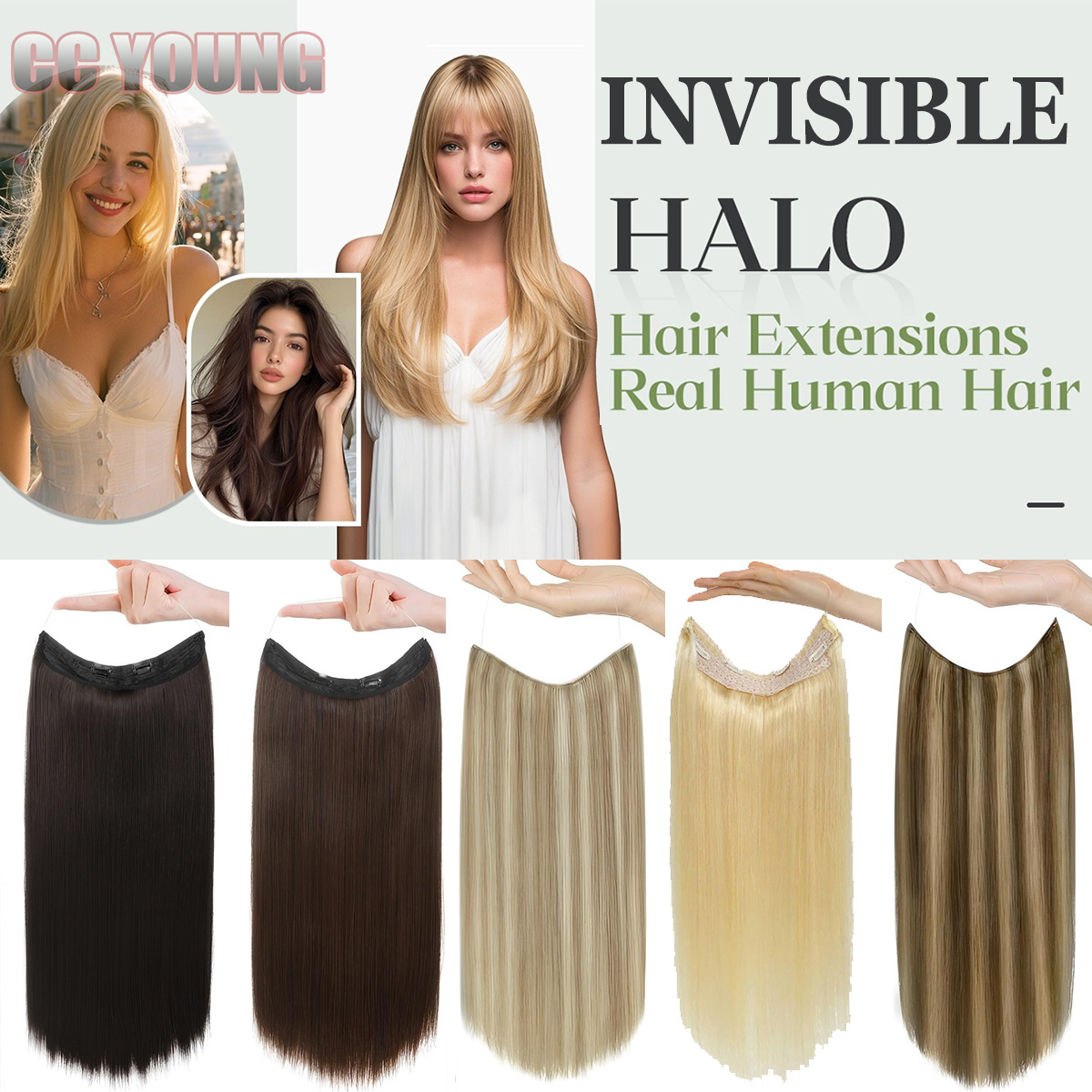 보이지 않는 헤일로 헤어 익스텐션, 진짜 인모, 피쉬  - Seamless Clip In Hair Extensions Human Hair 리뷰 및 가격