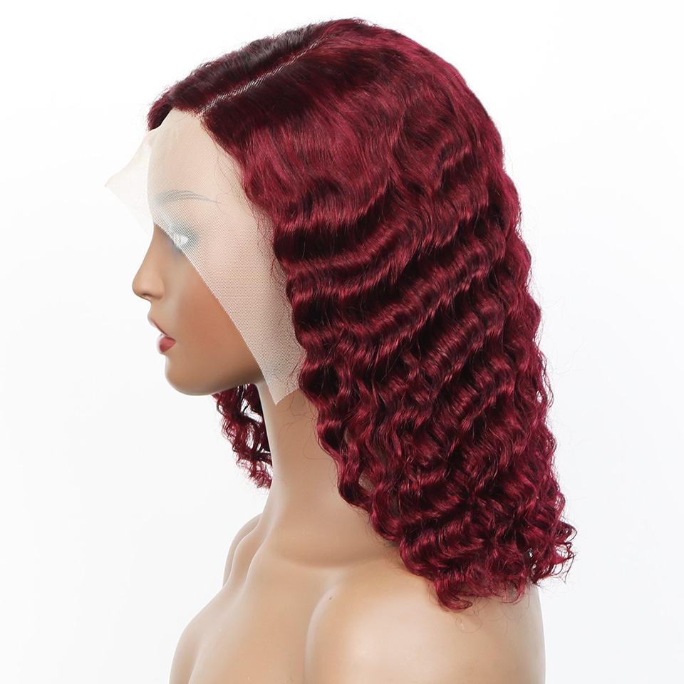 99j 버건디 색상의 짧은 밥 스타일 가발, 천연 모발 - Pre Parted 13X4 Lace Front Bob Wig 리뷰 및 가격