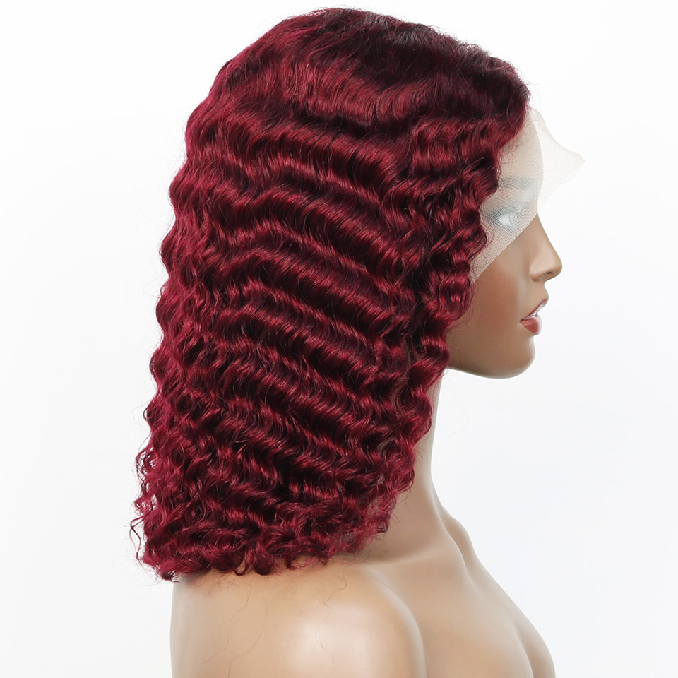 99j 버건디 색상의 짧은 밥 스타일 가발, 천연 모발 - Pre Parted 13X4 Lace Front Bob Wig 리뷰 및 가격
